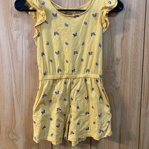 Old Navy Yellow Romper with Blue Butterfly Pattern Girls